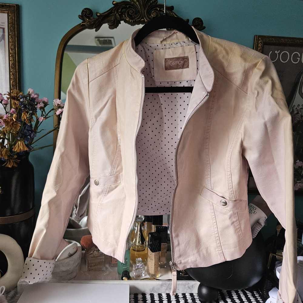 Cartoon Women's Pink Faux Leather Jacket